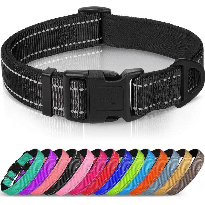 Joytale Reflective Dog Collar, Soft Neoprene Padded, Metal D-Ring, Nylon Pet Collar Adjustable for Medium Dogs, Black, M - Image 1